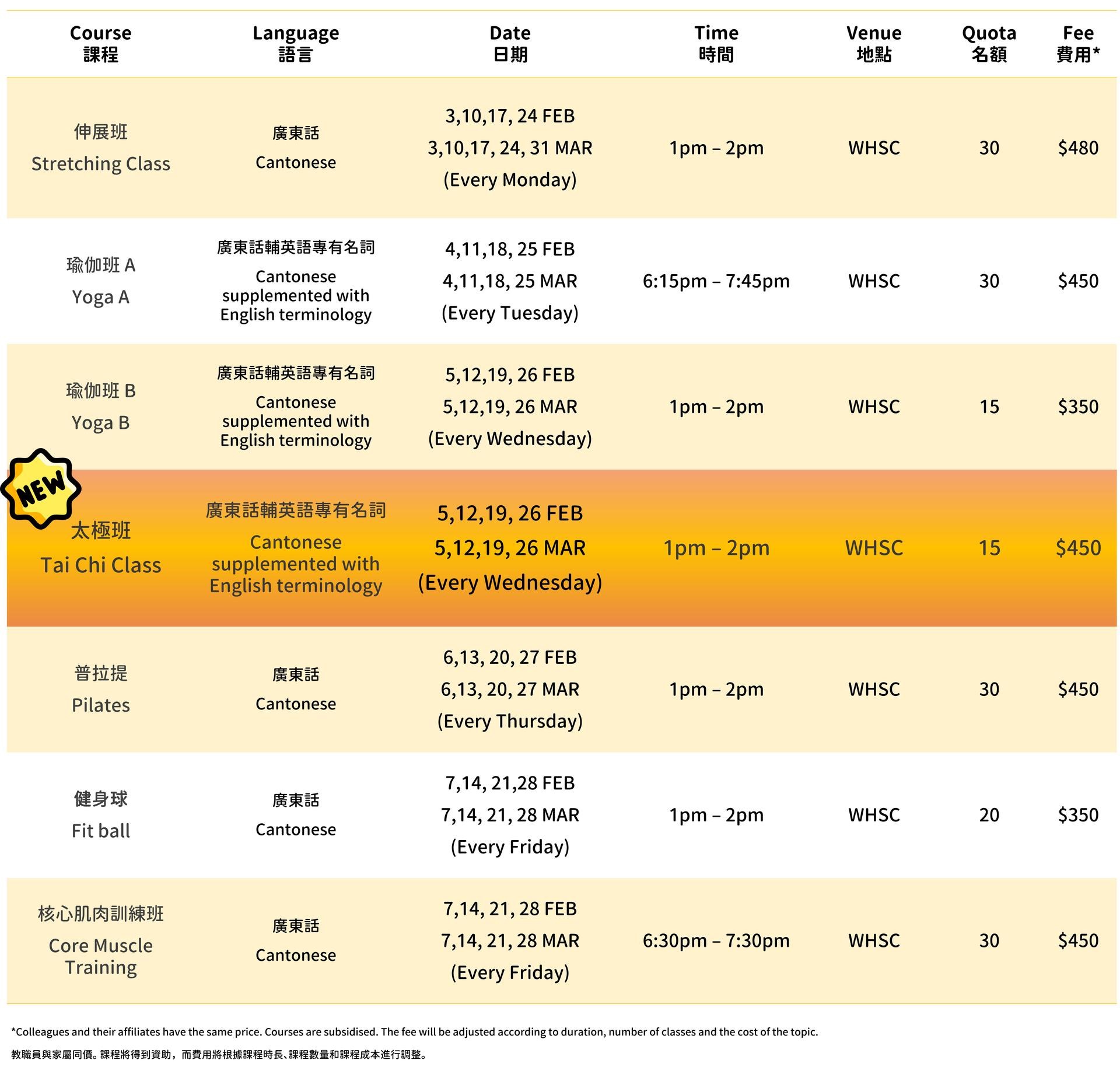 Schedule of Employee Fitness Programme